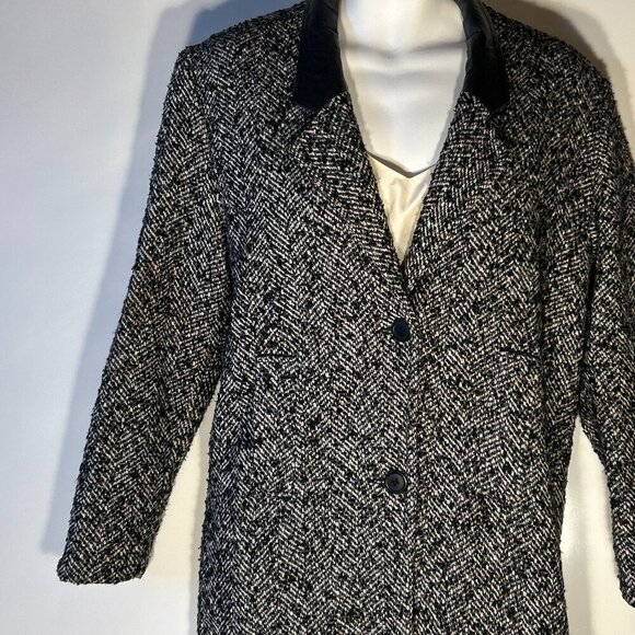 Vintage - NYG SZ 7 Black Boucle Tweed Wool Coat Preppy Classic Capsule Wardrobe - Picture 4 of 7